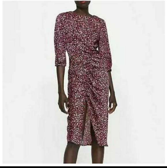 NWT- Zara Floral Ruched Midi Dress Sz.Small - Picture 9 of 9